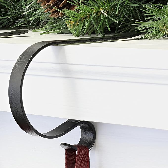 Haute Decor The Original MantleClip Stocking Holder- 4 Pack (Matte Black) - Hang Christmas Stockings Safely and Securely from Mantels Up to 3 Inches Thick