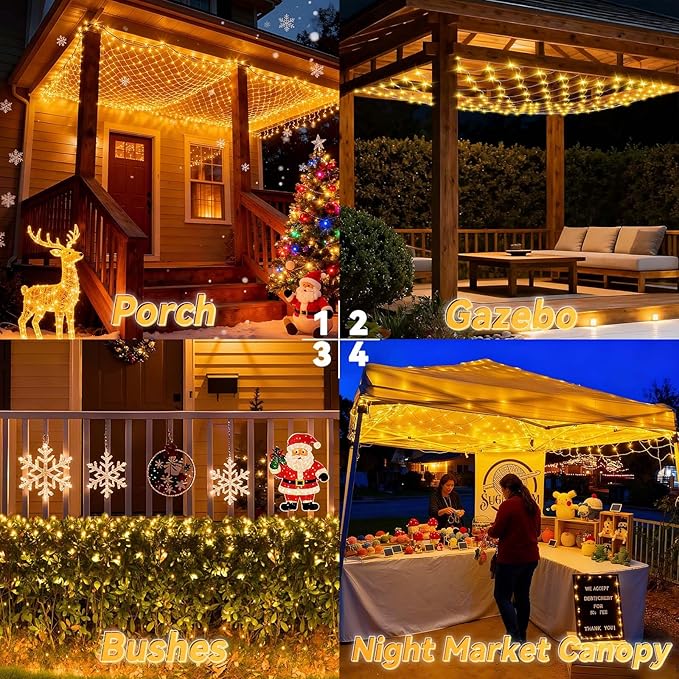 LitHome 280 LED Net Lights Outdoor, 8 Modes Connectable Christmas Net Lights, 10 x 10FT Christmas Mesh Light with Timer, Warm White Mesh Light Plug in Waterproof for Bushes,Xmas,Garden,Yard Decor