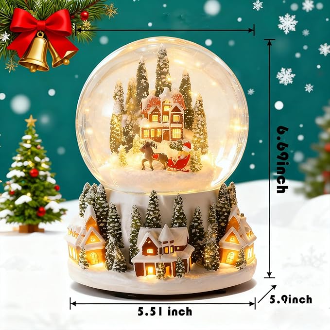 Christmas Village Snow Globe Lantern Musical Lighted Snowy Mountain Village Water Lantern with Swirling Glitter Decoration for Christmas Home, Living Room, Battery Operated