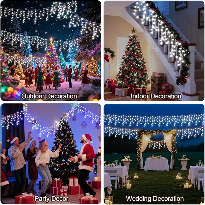 98 Ft Ice Light for Outside, 900 LED Christmas Lights Outdoor Plug in, Christmas Ice Lighting with 8 Modes & Timer for Holiday, Party, Wedding, House, Patio, Outdoor Decor(Cool White)