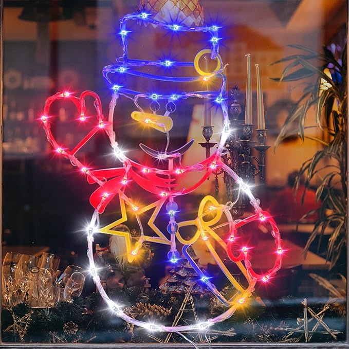 Christmas Decorations - 16" Christmas Window Silhouette Lights - 4 Pack Colour Lighted Christmas Tree & Snowman & Santa &Bell for Holiday Indoor and Outdoor Wall Door Window Decorate