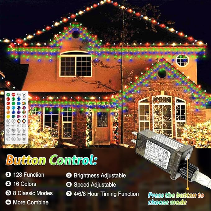 49FT 128 Functions Christmas Icicle Lights Outdoor with 504 LED 8 Modes and Timer Curtain Lights Outside for Garden Holiday Gatherings Indoor Outdoor Decorations