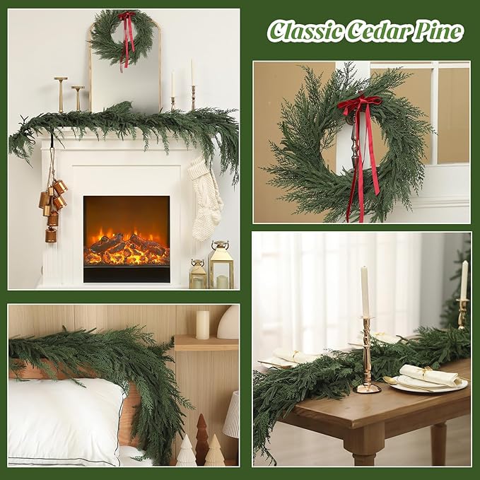 Jutom 1 PCS 6 ft Realistic Christmas Garland - Artificial Mix Norfolk Cypress Pine Needles Faux Green Garland Decorations for Table Mantel Winter Holiday, Indoor & Outdoor Decor