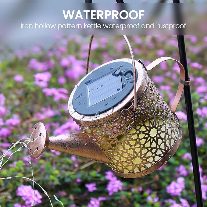 Outdoor Solar Metal Watering Can Small Hanging Decorative Waterproof Lights for Garden Decor, Yard Lights, Outside Patio Lawn, Gifts for Mom Grandma Women Birthday,1 pack, Warm White