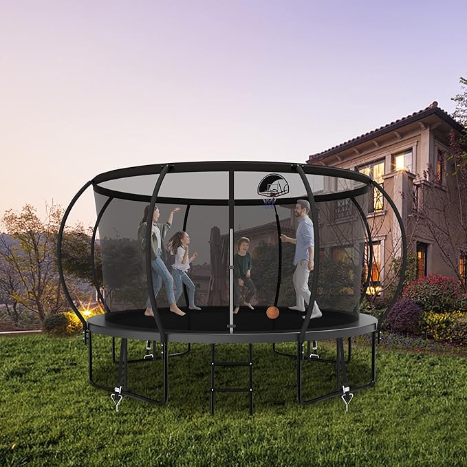 Tranpoline 1500LBS 8 10 12 14 15 16 FT Tranpoline for Kids and Adults Tranpoline with Enclosure Net, Wind Stakes, Basketball Hoop, Heavy Duty Recreational Tranpolines - ASTM Approved