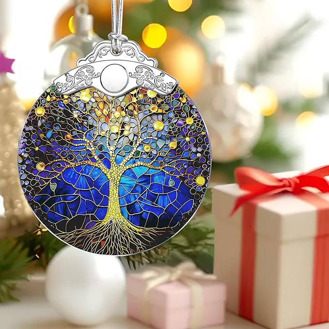 Tree of Life Stained Glass Ornament, Christmas Ornaments – Christmas Tree Decor, Holiday Decor, Xmas Stocking Stuffers, Gift Idea, Gifts for Coworker, Friend, and Family