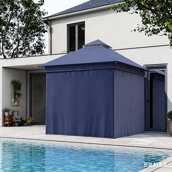 LAUSAINT HOME 10x10ft Outdoor Patio Gazebo with Double Roof, Heavy Duty Waterproof Gazebo Canopy Tent with Mosquito Netting for Backyard, Garden, Lawn & Wedding, Navy Blue