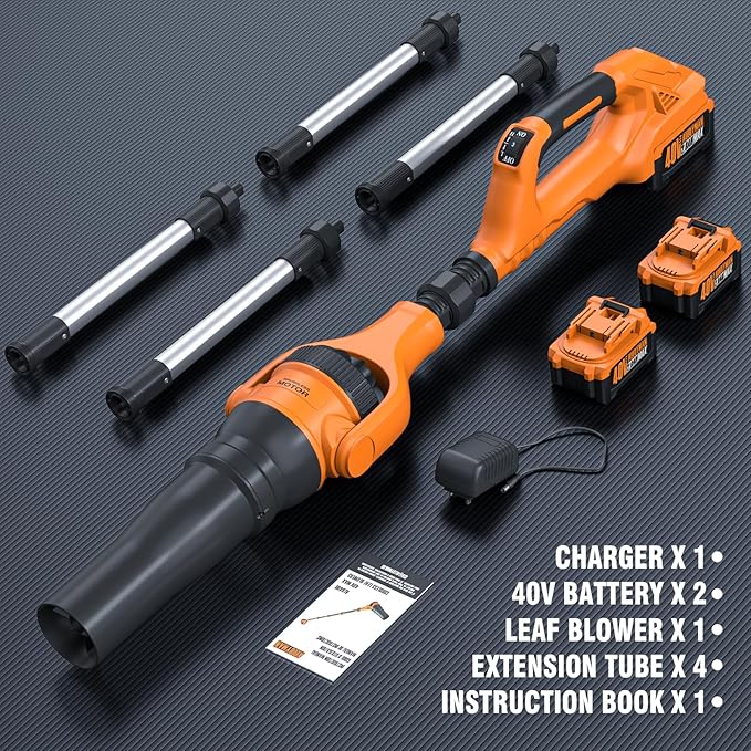 Roof Gutter Cleaning from The Ground, 40V Leaf Blowers Cordless, 580CFM/180MPH with 2 Batteries and Charger, Brushless 2-Speed Motor for Gutter Cleaning Extension Attachment Kit for Garden,House