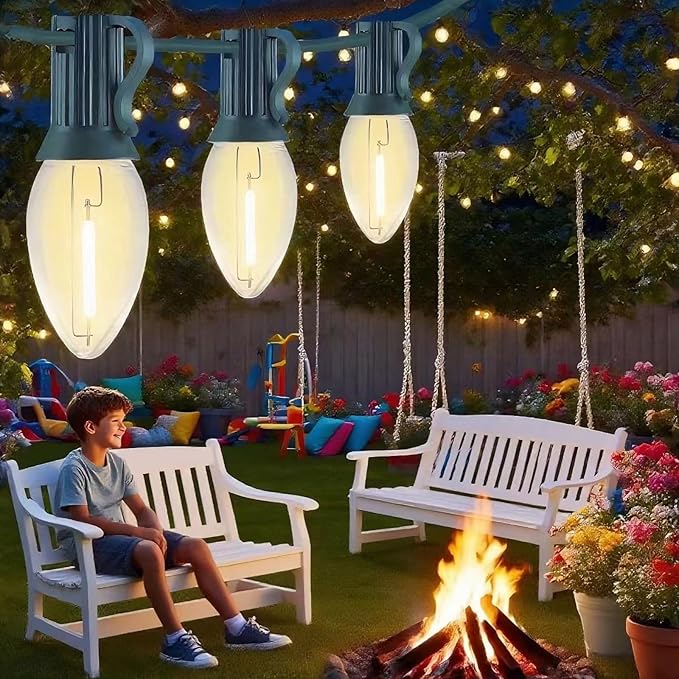 25FT C7 LED Christmas Lights Outdoor String with 27 Clear Plastic Energy-Efficient Waterproof Bulbs for Roofline, Christmas Tree,Patio,Garden,Wedding & Holiday Decor
