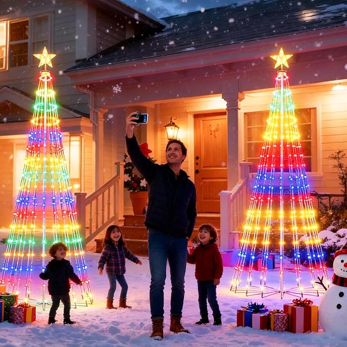 Outdoor LED Christmas Tree 12ft, 832 LED RGB Smart Christmas Tree with Music Sync, APP & Remote Control, DIY Multi-Color Light Show, Waterproof IP44 for Yard Lawn Patio Holiday Decorations