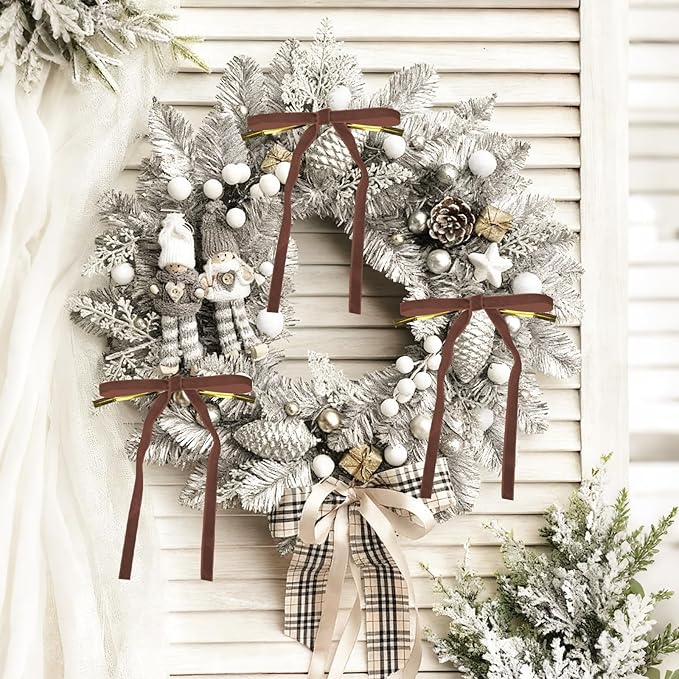 24 Pcs Velvet Bows for Christmas Tree Ribbon Bows for Home Tree Garland Wreath Indoor Rustic Crafts Gift Xmas Decorations Holiday Wedding Outdoor (Camel)