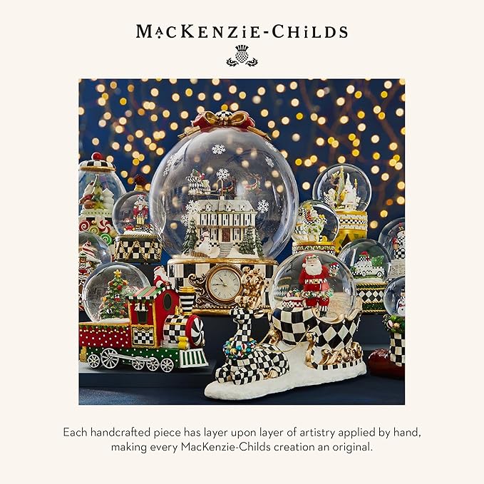 MACKENZIE-CHILDS Snow Globe, Musical Christmas Decor for Living Room, Cozy Christmas Tree & Train