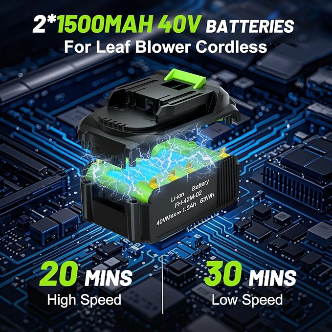 Leaf Blower Cordless, 40V Electric Leaf Blower Cordless with 2 Batteries, Adjustable 300¡Æ Multi-Angle Rotation Nozzle 3 Speed Modes 500CFM/180MPH for Lawn Care, Patio, Dust, Leaves, Yard, Car, Gutter