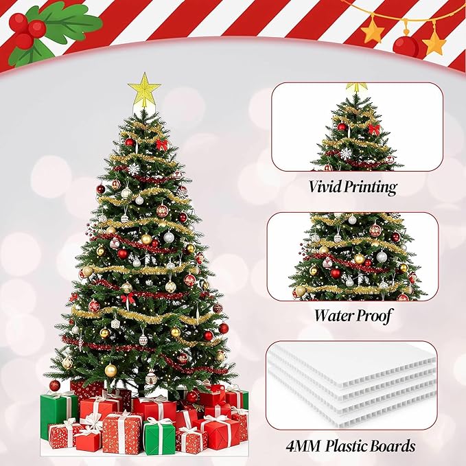 Christmas Tree Cardboard Cutouts, 4mm Corrugated Plastic Standee Decorations, Indoor Outdoor Xmas Yard & Party Décor, Photo Booth Prop, 1FT