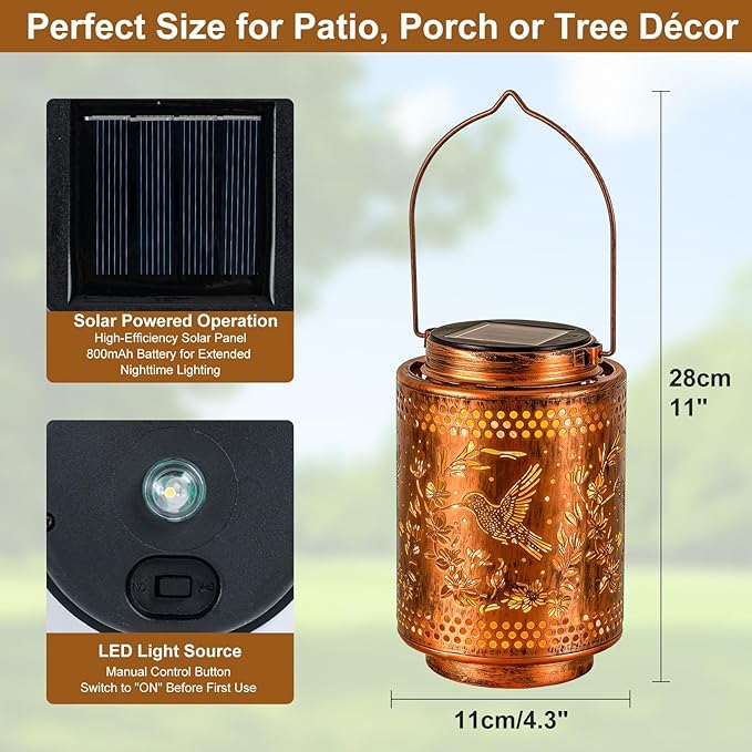 2 Pack Hummingbird Solar Lanterns, Gifts for Mom, Grandma, Outdoor Waterproof Hanging Garden Decor for Patio, Yard