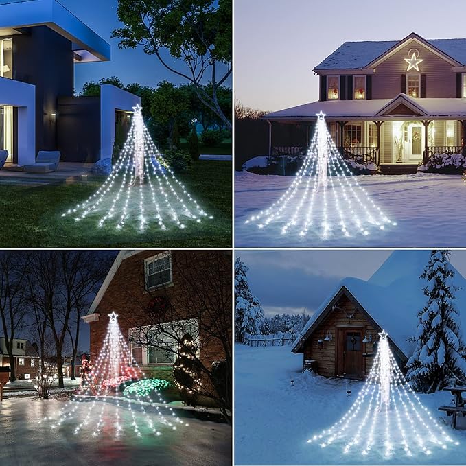 Decute Christmas Decorations Outdoor String Lights 8 Modes and Timer with Remote, Waterproof 320 LED Christmas Tree Lights Star Lights for Yard Garden Backyard Wedding Holiday Decor Cool White