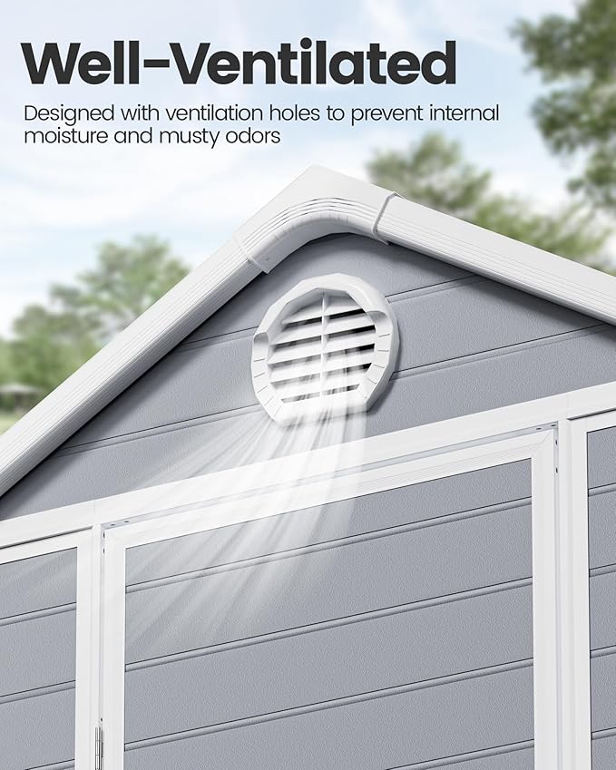6x4.5 FT Plastic Sheds & Outdoor Storage, UV Resistant Storage Sheds Outdoor with Floor and Window, All-Weather Garden Resin Tool Shed for Lawn Mower, Yard Tools, Bike, Light Grey