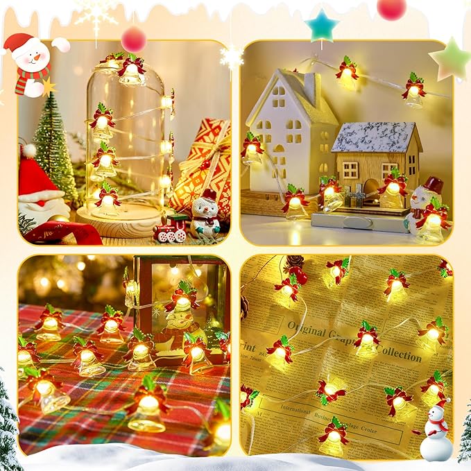Brightown Fairy Lights Battery Operated with Bells, 10FT 30 LED String Lights with Timer, Warm White String Lights for Bedroom Christmas Indoor Party Wedding Decorations