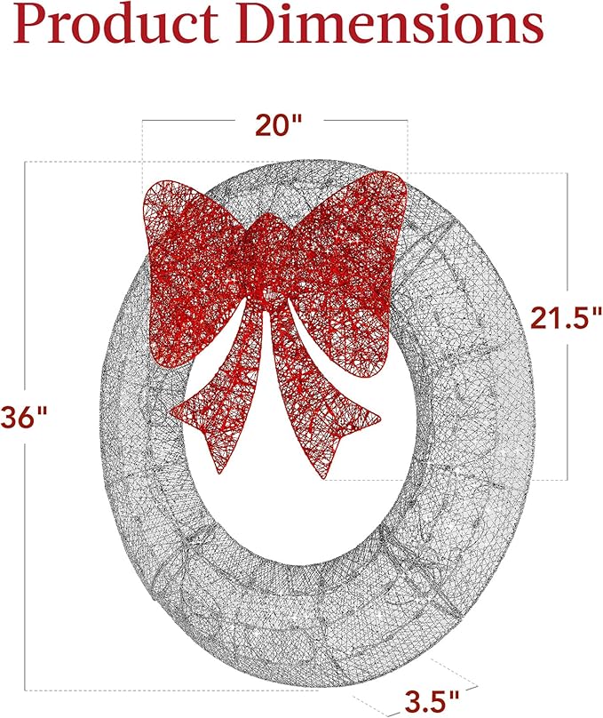Best Choice Products 36in Pre-Lit Outdoor Christmas Wreath Decoration, LED Metal Holiday Decor for Home w/ 120 Lights, Bow - Silver/Red