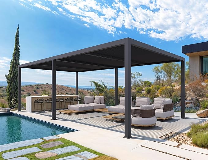 PURPLE LEAF 12' x 24' Louvered Pergola 94AS Modern Oversize Aluminum Gazebo with Adjustable Roof Outdoor Metal for Patio Deck Backyard Plus Size Gray Pergola