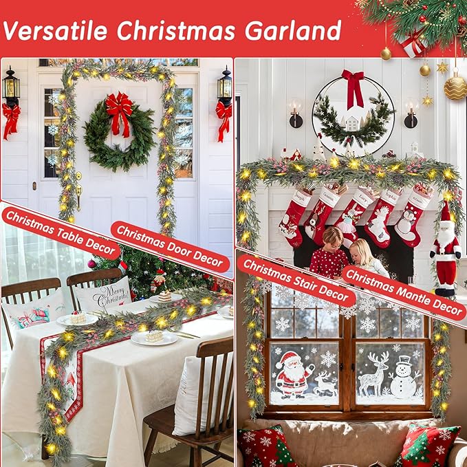 Christmas Garland with Lights Pine Garland Lighted Prelit Christmas Garlands for Mantle Stairs Xmas Garlands Lighted Garland Battery Operated Home Decor Christmas Decorations Outdoor Indoor