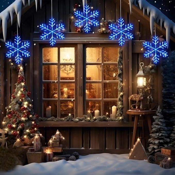 Christmas Decorations, 2 Pack Christmas Window Lights Snowflake Decorations, Snowflake Lights with 8 Lighting Modes for Holiday Indoor and Outdoor Wall Door Glass Decoration(Blue)
