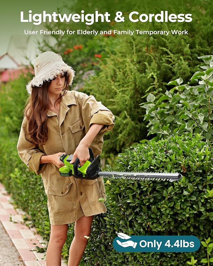 20'' Hedge Trimmer Cordless with Battery, 3000RPM Electric Handheld Bush Clipper with 2pcs 2000mAh Rechargeable Batteries, 180¡Æ Rotatable Head, 2/3'' Blade Gap Green
