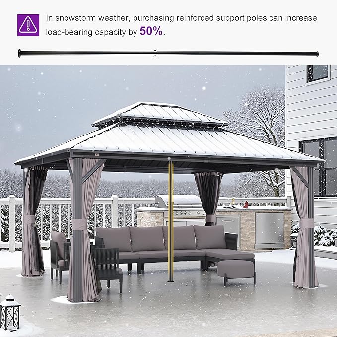 PURPLE LEAF 12' X 14' Hardtop Gazebo Patio Hardtop Gazebo with Heavy Duty Galvanized Steel Double Roof for Patio Lawn Garden, Netting and Curtains Included, Grey