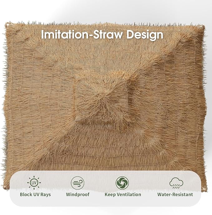 10'x12' Permanent Hardtop Gazebo,Aluminum Frame Gazebo with Curtains and Netting, Outdoor Double Thatched Roof Canopy for Patio,Lawn, Backyard, Deck, Khaki