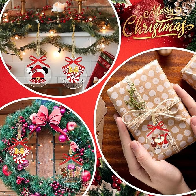 12 Transparent Round Acrylic Christmas Tree Decoration Sets for Holiday Party Decoration (24, Circle)