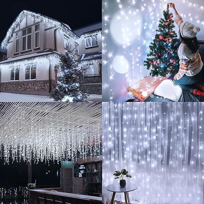 Led Christmas Lights Outdoor Christmas Decorations Hanging Light 400LED 8 Modes 75 Drops, Waterproof Outdoor Indoor Fairy Christmas Lights for Party, Holiday, Wedding, Eaves Decorations (CoolWhite)
