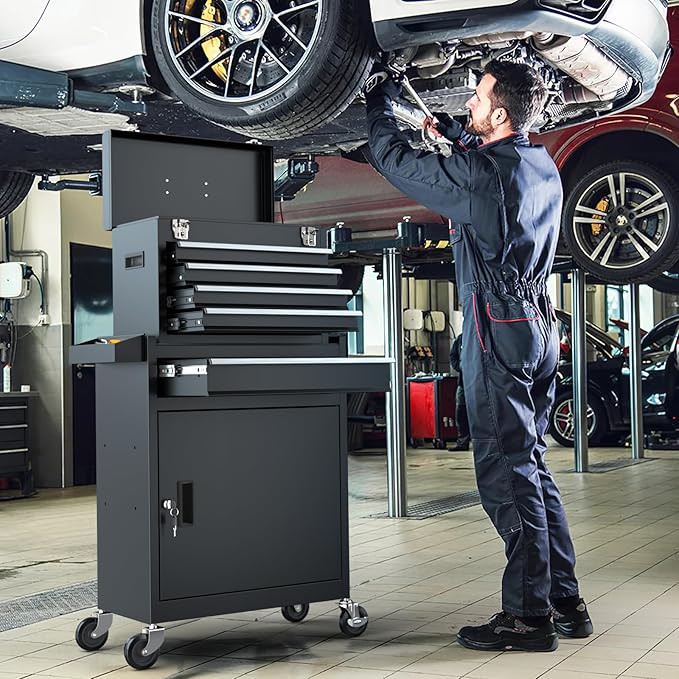 5-Drawers Garage Tool Chest, Large Capacity Tool Cabinet Heavy Duty Mechanic Rolling Tool Box Metal Locking Tool Cart with Drawers and Wheels for Storage