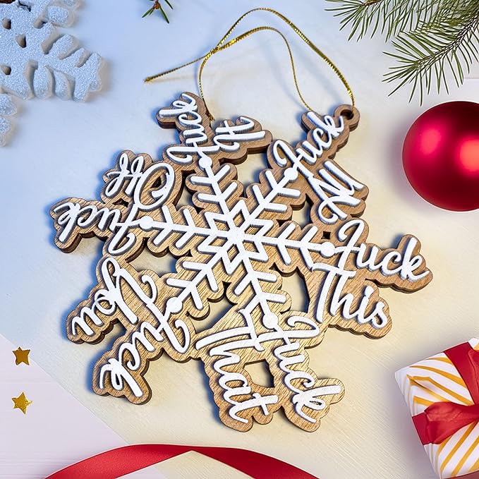 Funny Fuck Wooden Snowflake Ornament – Funny Fucking Holiday Ornament, Humor Christmas Décor - Quirky Fuck It Wooden Snowflake Christmas Tree Hanging Ornament
