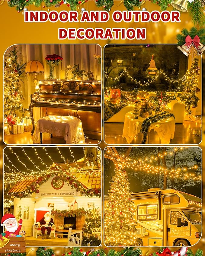 Christmas Lights String Outdoor Indoor, 300 LED 108FT Warm White Xmas Tree Decorations Lights, Plug in Twinkle Fairy Light with Remote Timer Dimmable for Room Yard Holiday Party Wedding Camping Decor