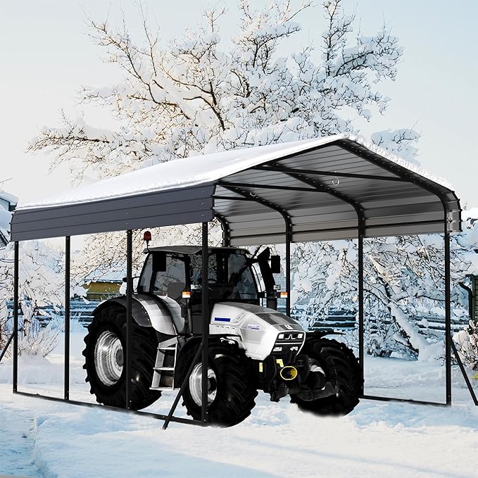10x15 Carport Heavy Duty, Metal Carport with Galvanized Steel Roof, Metal Car Garage Multi-Use Shelter Outdoor Portable for Car, Boat, Pickup and Tractor, Black