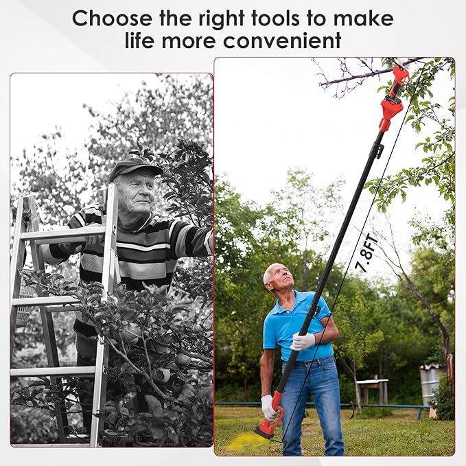 Electric Pruning Shears with Telescopic Rod, 50mm 1.96 Cutting Diameter Cordless Pruner with 2 Rechargeable Batteries, Tree Branch Cutter with SK7 Blade for Gardening Pruning