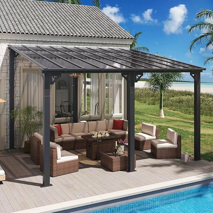 Aoxun 14’x12’ Gazebo, Wall Mounted Gazebos Pergola on Clearance, Outdoor Patio, Large Wall-Mounted Heavy Duty Awnings for Patio, Decks, Backyard