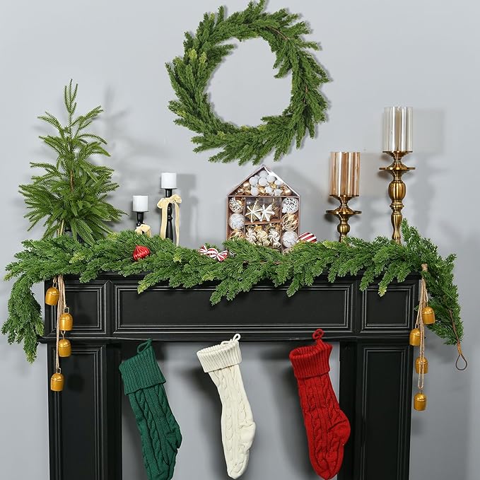 6.2FT Real Touch Christmas Cedar Garland Artificial Realistic Thick and Lush Faux Green Pine Garlands, Christmas Garland for Mantle, Fireplace, Table, Outdoor Indoor Christmas Decorations
