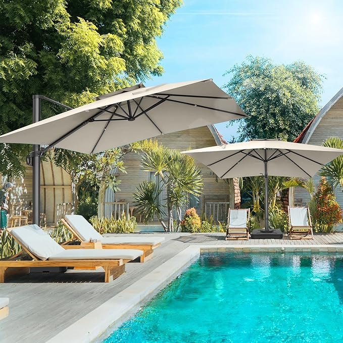 HOTEEL10x10ft Patio Umbrella Cantilever Umbrellas - Upgrade and Intensify - 360 Rotation and 5 Angles Adjustment - Aluminum Offset Pool Umbrella Outdoor Umbrellas for Patio Garden Pool
