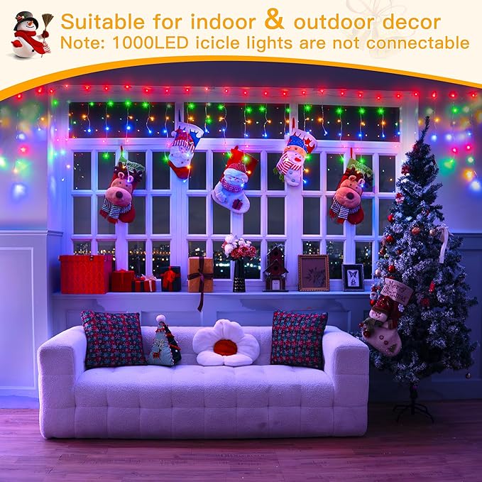 Ollny Icicle Lights for Outside 1000LED 82FT, Multicolor Christmas Light with Remote 8Modes Timers Waterproof Dimmable, Plug in Hanging Lights for Outdoor Indoor House Roof Holiday