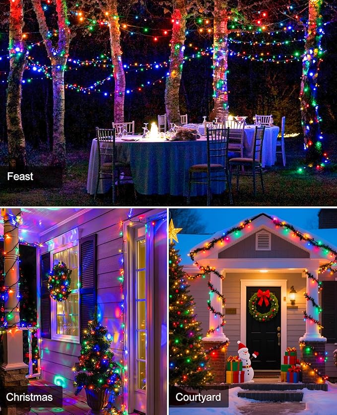 40FT 120 LED Christmas Lights Outdoor, Multicolor Christmas String Lights with 8 Modes & Waterproof, Connectable Plug in Christmas Tree Lights for Indoor House Patio Party Decorations
