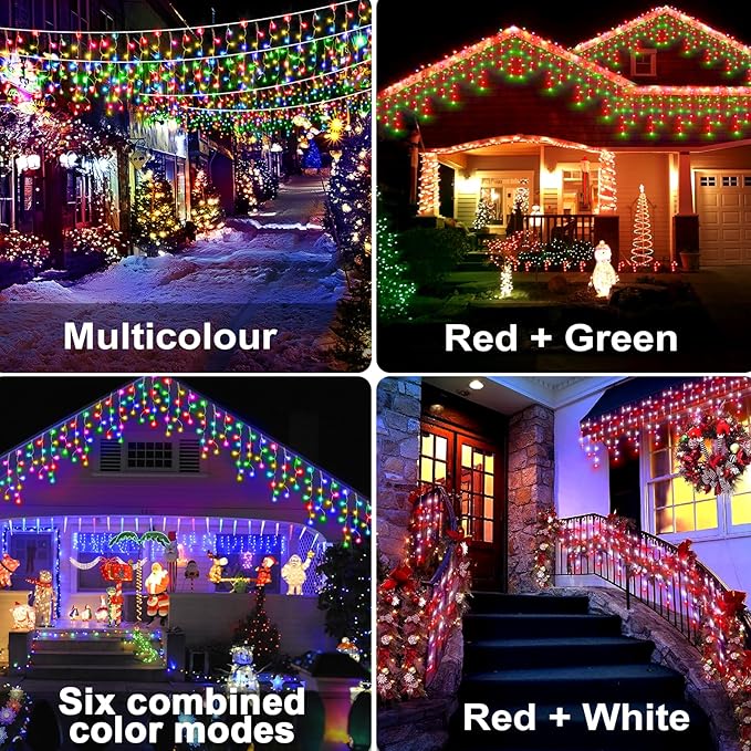128 Functions 16 Colors Christmas Lights with 504 LED 52FT Timer Christmas Lights Outdoor 8 Modes Waterproof Plug in for Holiday Home Garden Decorations