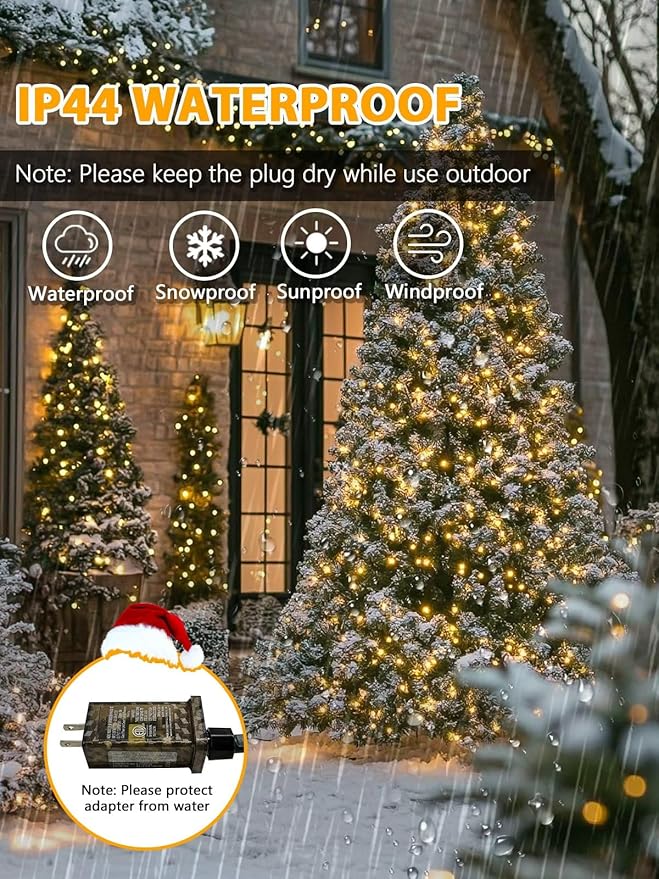 Voice Controlled Christmas Lights with Remote, 66 FT 200 LED String Lights Indoor Outdoor with 12 Modes 3 Timers, Dimmable Twinkle Light Plug in Waterproof for Xmas Tree Party Decor, Warm White