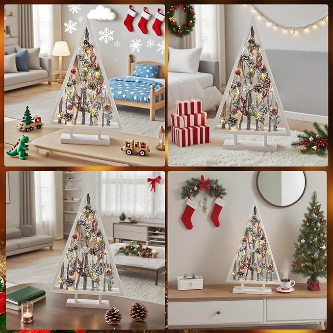 24“ Fikowo Modern Christmas Decor Wooden Christmas Tree Shaped Desktop Decorations Ornament Christmas Decor Modern Christmas Tabletop Decor Christma Tree Shelf Wooden Christmas Trees