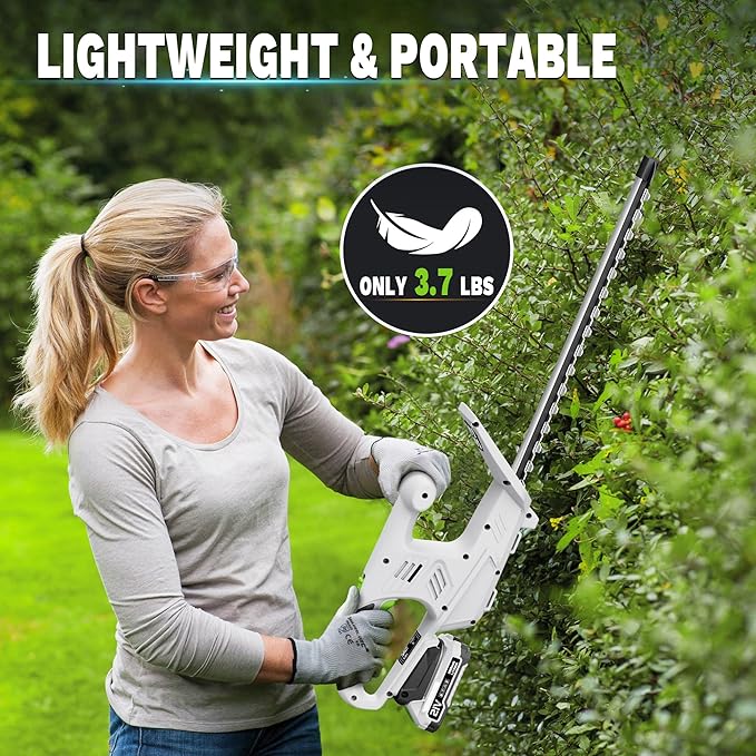 Cordless Leaf Blower and Hedge Trimmer Combo 21V Ultra-Lightweight 3lbs 400CFM/130MPH Blower, 18 Blade & 5/8'' Cutting Bush Trimmer with 2.0Ah Battery and Fast Charger, Ideal for Homeowners & Seniors