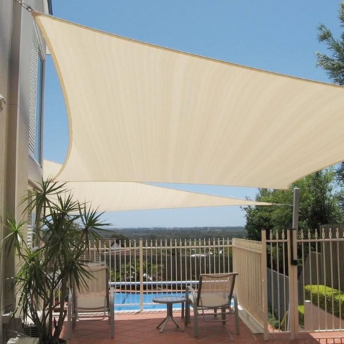 E&K Sunrise 10' x 10' Waterproof Sun Shade Sail Outdoor Rectangle Canopy Shade Cover UV Block for Pergola Patio Backyard Garden Deck (Beige)