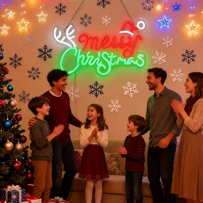 Merry Christmas Home Decor Elk Neon Sign Led Neon Christmas Lights Ornaments Tree Decorations Outdoor Neon Signs for Wall Decor USB Powered Led Neon Signs for Room Decoration