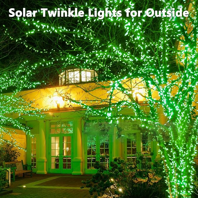 4 Pack 180FT Solar Christmas Lights Outdoor Waterproof, Super Bright 320 LED Solar String Lights with 8 Lighting Modes, Green Wire Solar Twinkle Fairy Lights for Outside Tree Xmas Party Garden(Green)