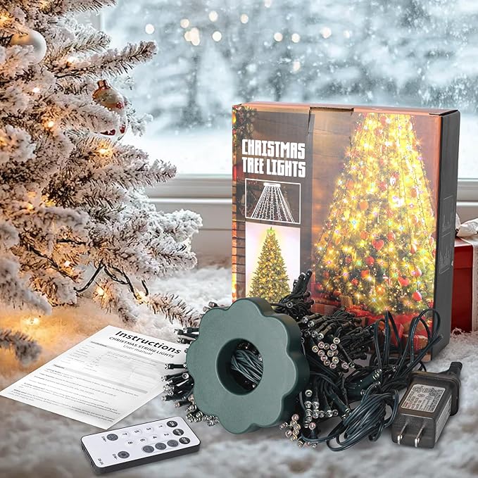 Christmas Tree Lights - 480 LEDs 9.8FT x 16 String Lights with Memory Function & 8 Modes, Fairy Lights with Remote Control & Timer for Christmas Tree Decorations - Warm White