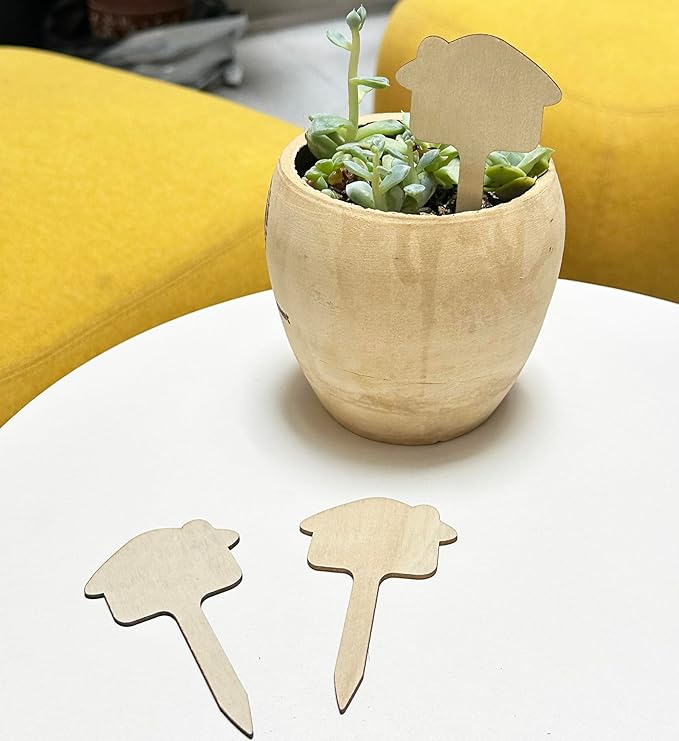 100 Pcs Wood Plant Labels, Natural Wooden Plant Marker Garden Sign Tags, House Type Garden Markers for Succulents, Herbs, Seedlings, Potted, Flowers, Vegetables (House)